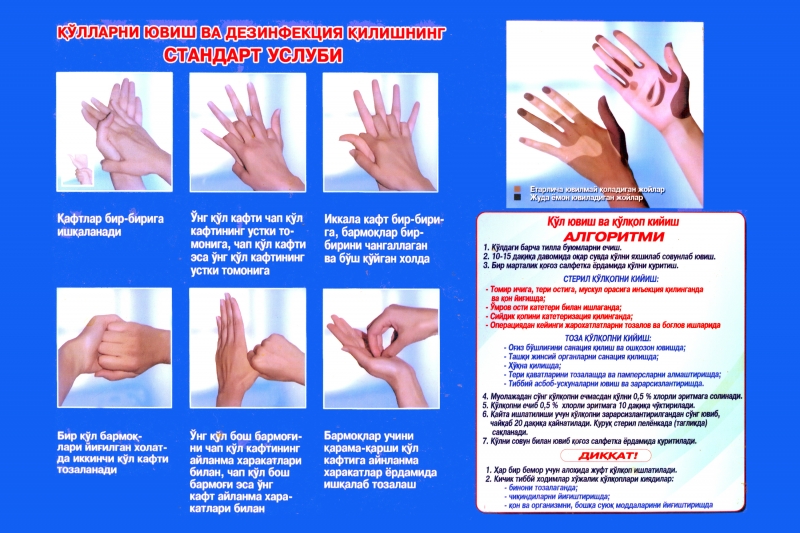 Qo'l yuvish tartibi - Қўл ювиш тартиби -  Handwashing - мытье рук