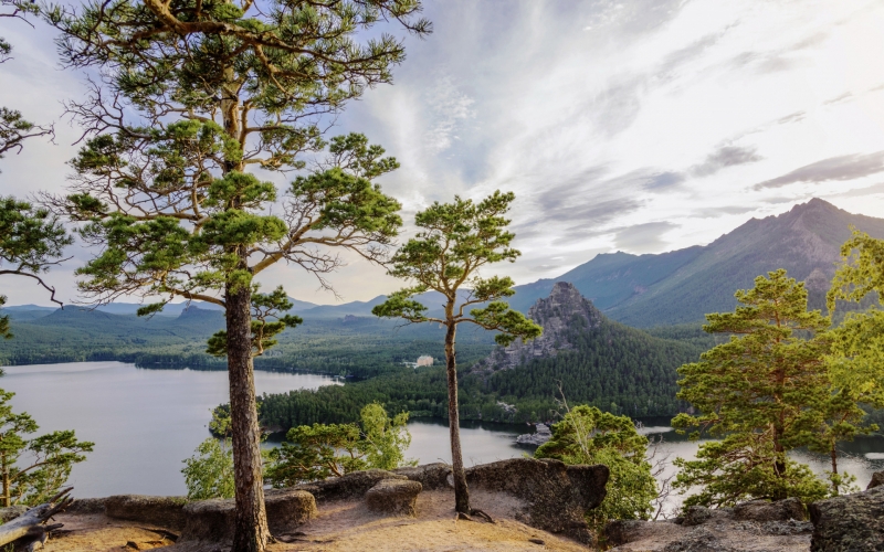 trees , mountains , lake , pine , Kazakhstan , Borovoe lake , The Kokshetau height ,